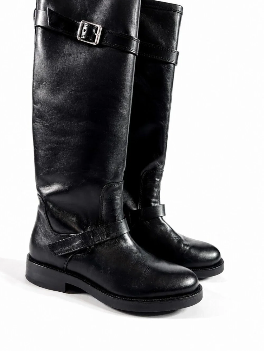 Steve Madden Sady black leather tall buckle boot 8.5M